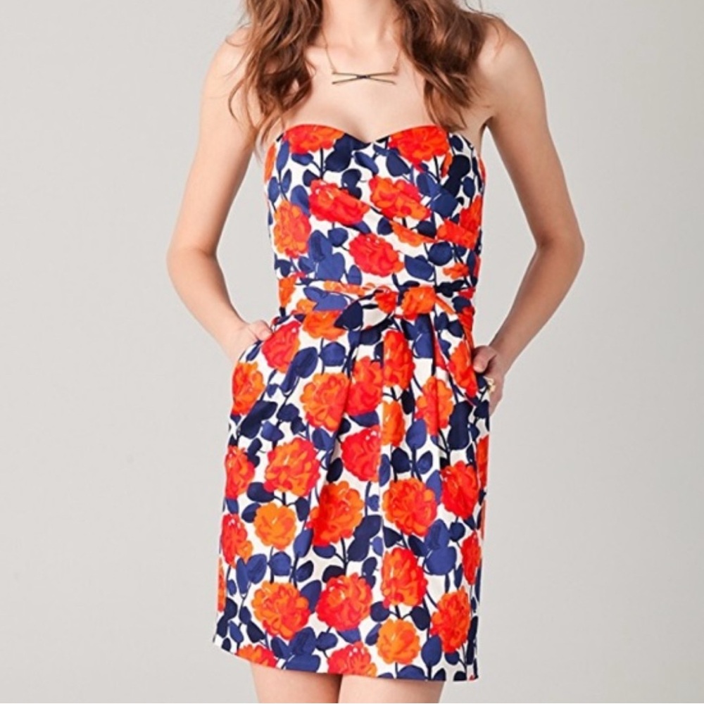 Shoshanna Floral Dress in Orange and Navy